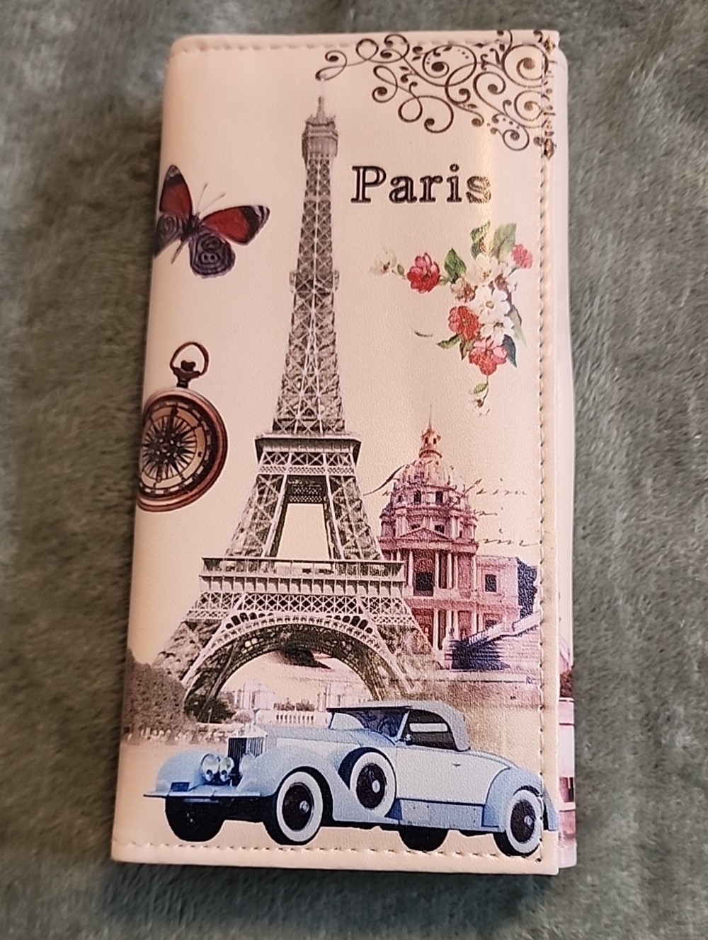 New Paris Eiffel Tower Vintage Car Wallet - Pink Cream